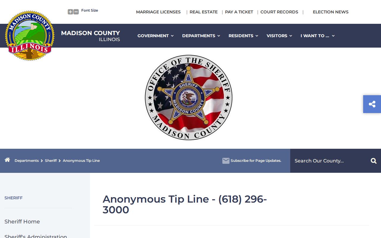 Madison County Sheriff anonymous tip line information page