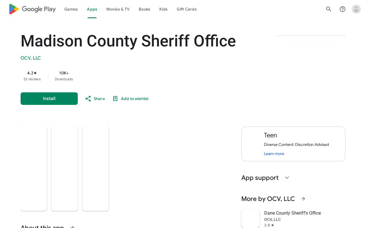 Google Play listing for Madison County Sheriff Office app