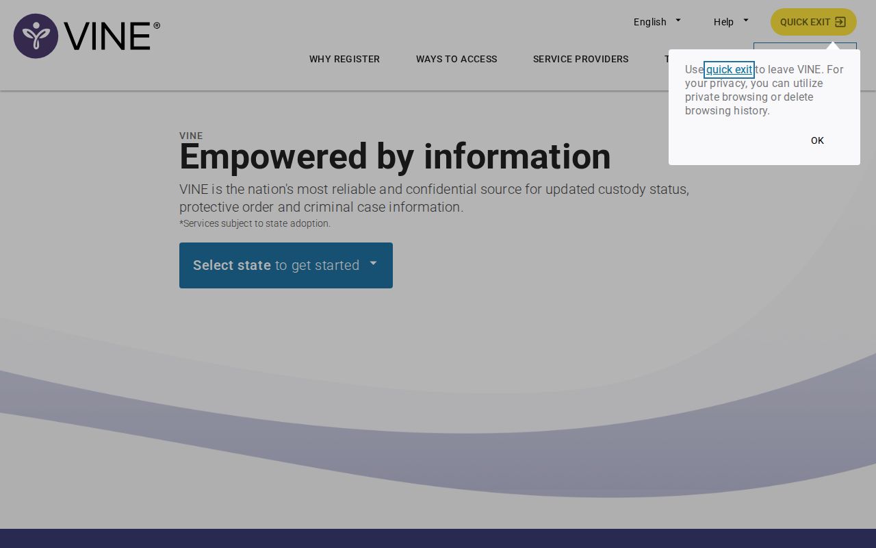 Illinois VINELink search and state selection interface