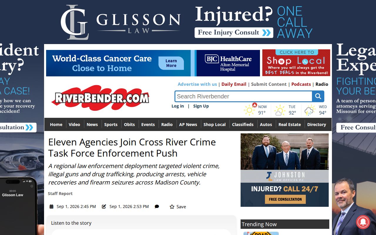 RiverBender task-force reporting relevant to Granite City arrest coverage